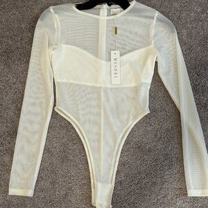 Meshki Cream Meshed Bodysuit NWT